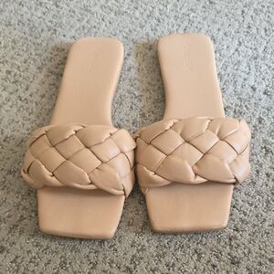 Open Edit Braided Tan Women's Slide Sandals